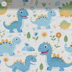 Blue Dinosaurs and Flowers